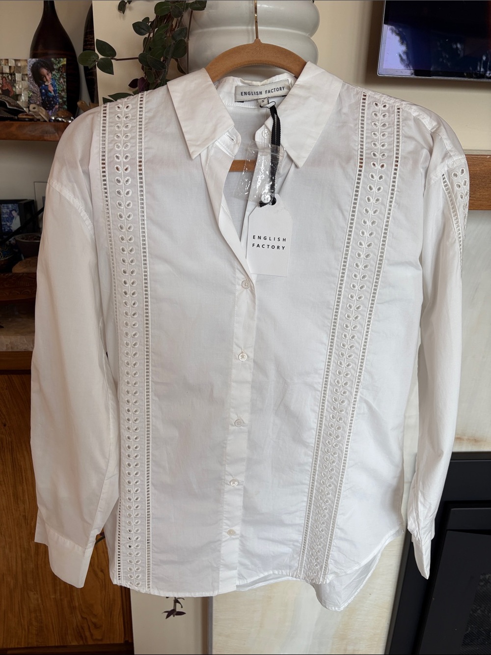 English Factory White Eyelet-Trim Button Down Shirt - Picture 5 of 8
